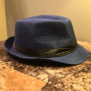Navy Blue Fedora Hat with Black Ribbon